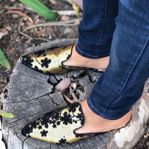 Cape Robbin Shoes - Gold Satin pointy slip on mule flats